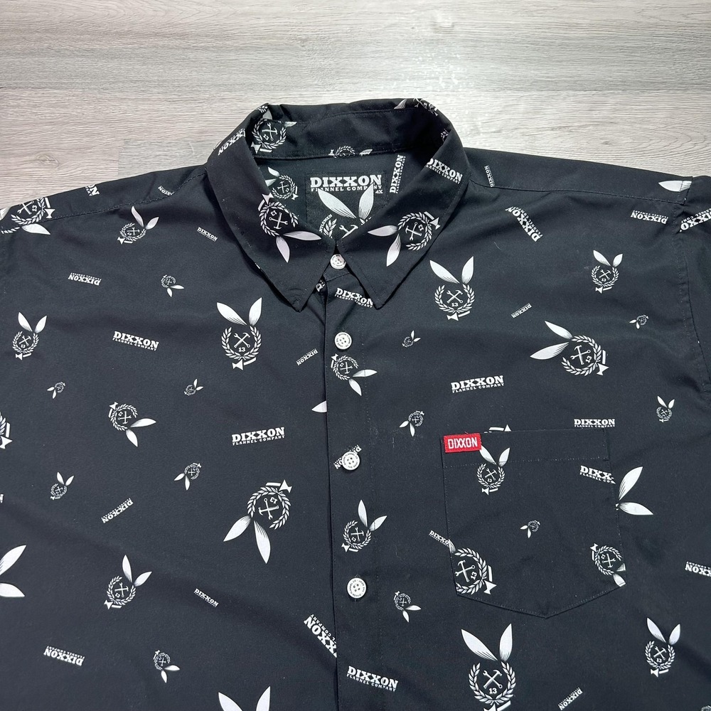 Dixxon Shirt Mens 4XL Black Short Sleeve Button Front Party Wear All Over Print - Picture 3 of 9
